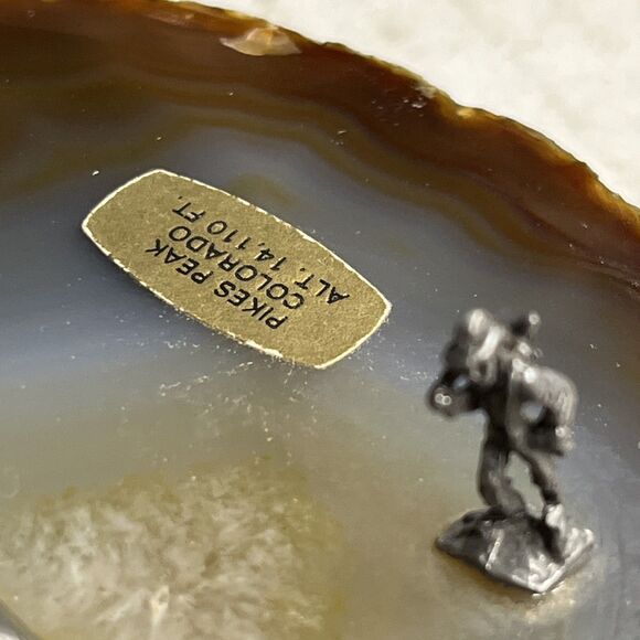 Agate Geode Mineral Crystal Rock Mine Figurine with Pewter Miners & Train Pyrite - Picture 5 of 10